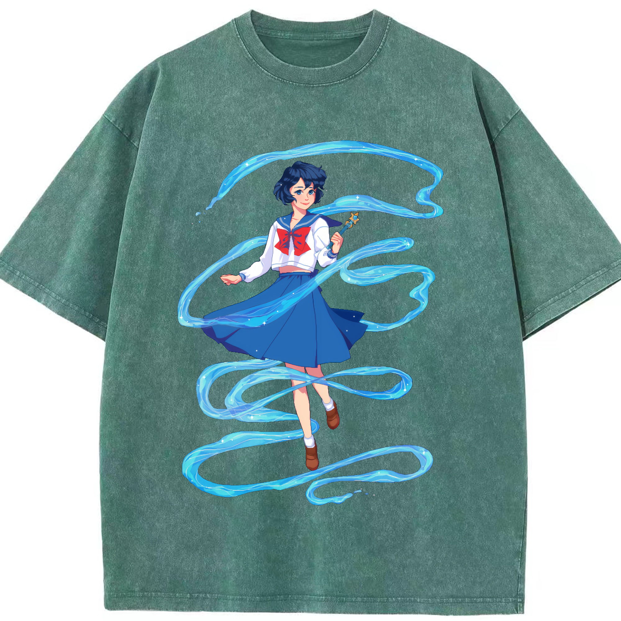 （画像用） 美少女戦士セーラームーン 水野 亜美 みずの あみ Sailor Moon Mizuno Ami 綿100% ヴィンテージ風 半袖Tシャツ（フロントプリント）